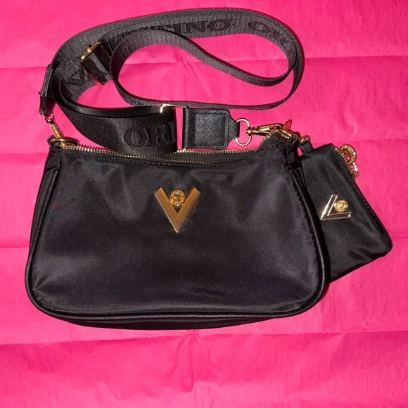 Nylon Valentino Orlandi Black and Gold Crossbody Bag - Picture 2 of 6
